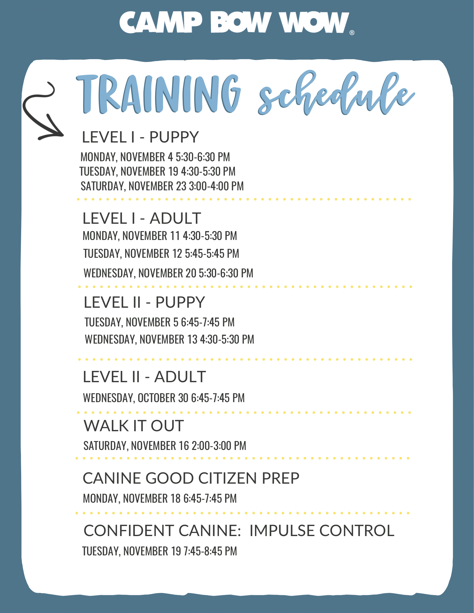 November Training Schedule