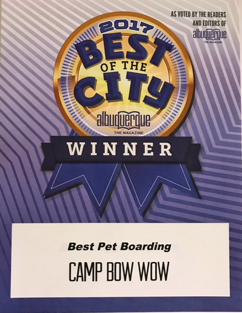 2017 Best of the City Albuquerque Winner as voted by the readers and editors of Albuquerque Magazine. Camp Bow Wow Best Pet Boarding.