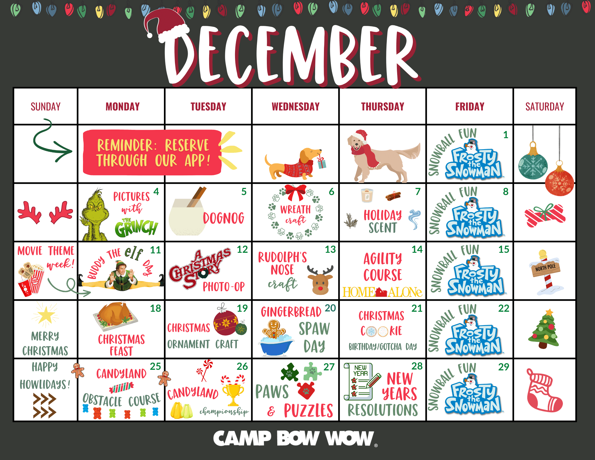 Camp Bow Wow December events calendar