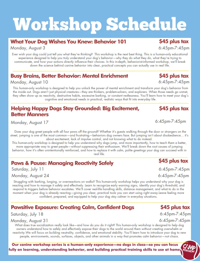 2026 Workshop Schedule