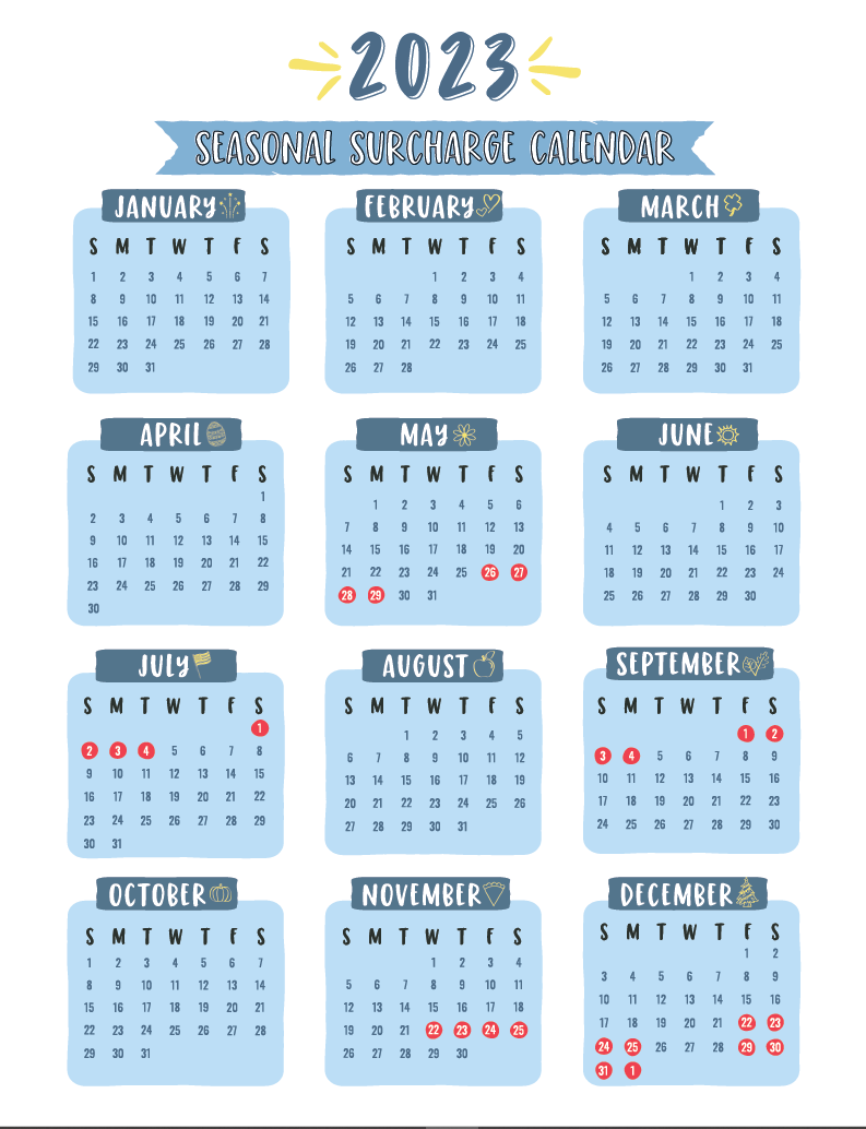 2023 Seasonal Surcharge Calendar
